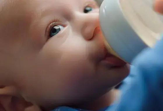 Bebe tomando su leche del biberón