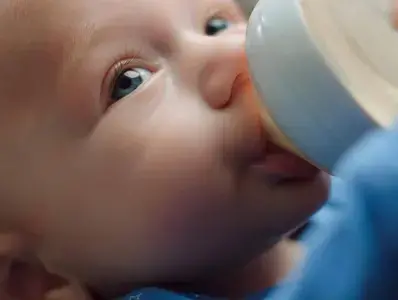 Bebe tomando su leche del biberón